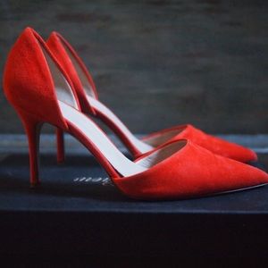 J.CREW SUEDE LEATHER ELSIE D’ORSAY POINTED TOE PUMPS HEELS ORANGE 7.5